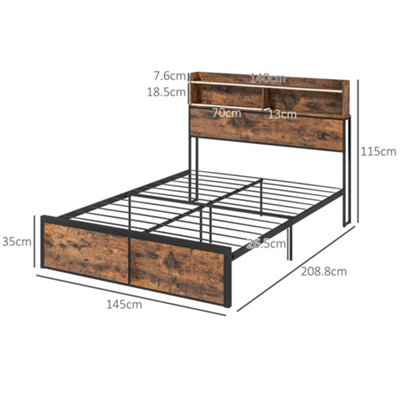HOMCOM 4.8FT Double Bed Frame with Storage Headboard and Under Bed Storage