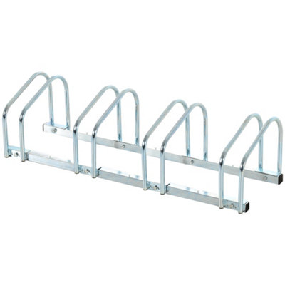 HOMCOM 4 Bike Parking Rack Locking Storage Stand Holder Floor Wall Mount Silver