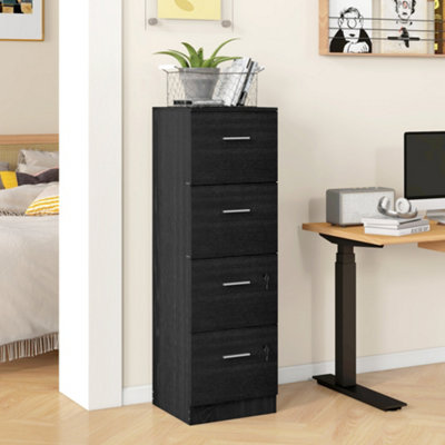 HOMCOM 4 Drawer File Cabinet With Quiet Slides - Black Wood Grain