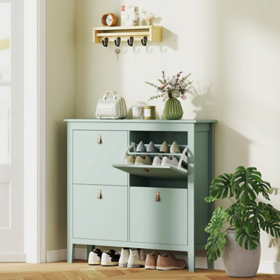 HOMCOM 4 Drawer Shoe Cabinet with Flip Doors for Hallway, Entryway, Green