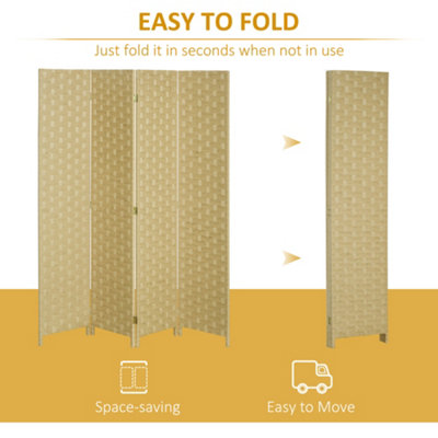 HOMCOM 4 Panel Folding Room Dividers for Wall, Privacy Screen Panels, Brown