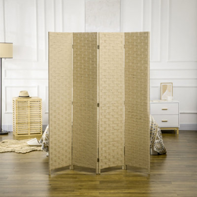 HOMCOM 4 Panel Folding Room Dividers for Wall, Privacy Screen Panels, Brown