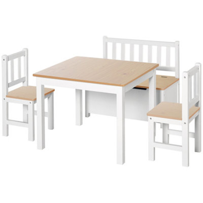 HOMCOM 4-Piece Kids Table and Chair Set with 2 Wooden Chairs