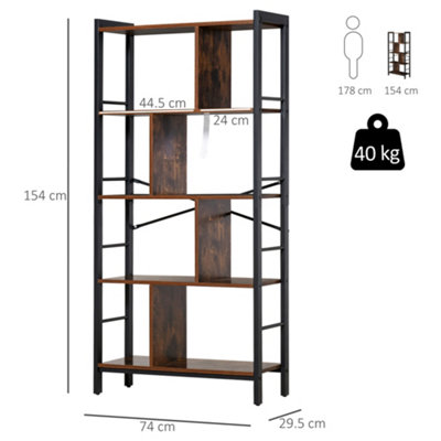 HOMCOM 4 Shelf Industrial-Style Storage Unit Bookcase w/ Dividers Metal Frame