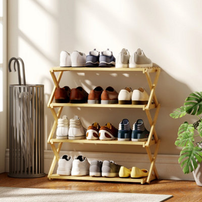 HOMCOM 4-Tier Bamboo Shoe Rack, Folding Shoe Shelf, Holds up to 12 Pairs