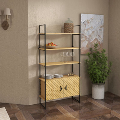 HOMCOM 4-Tier Bookshelf Bookcase with Double Door Cabinet for Bedroom Study