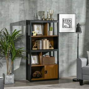 HOMCOM 4-Tier Bookshelf Freestanding Bookcase W/ Storage for Study Walnut Brown