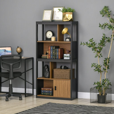 HOMCOM 4-Tier Bookshelf Freestanding Bookcase W/ Storage for Study ...