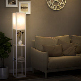 HOMCOM 4-Tier Floor Lamp, Floor Light with Storage Shelf, Reading Standing Lamp, 160cm, White