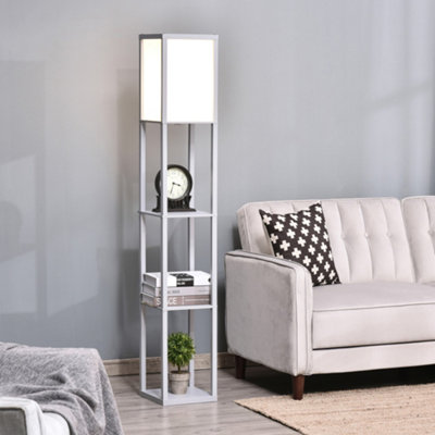 Floor lamp with storage outlet shelves