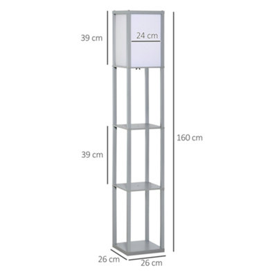 HOMCOM 4-Tier Floor Lamp, Floor Light with Storage Shelf, Reading Standing Lamp, Grey