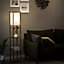 HOMCOM 4-Tier Floor Lamp, Floor Light with Storage Shelf, Reading Standing Lamp, Rustic 160cm, Brown