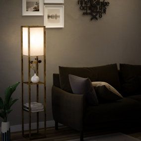 HOMCOM 4-Tier Floor Lamp, Floor Light with Storage Shelf, Reading Standing Lamp, Rustic 160cm, Brown