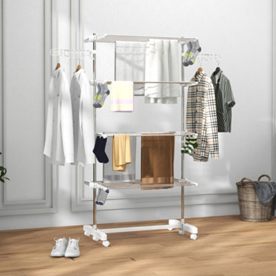 HOMCOM 4-Tier Large Clothes Airer Stainless Steel Clothes Drying Rack White