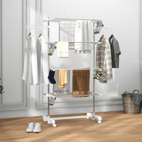 HOMCOM 4-Tier Large Clothes Airer Stainless Steel Clothes Drying Rack White