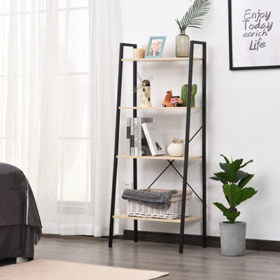 HOMCOM 4-Tier Minimalistic Ladder Shelf Unit Steel Frame Display ...