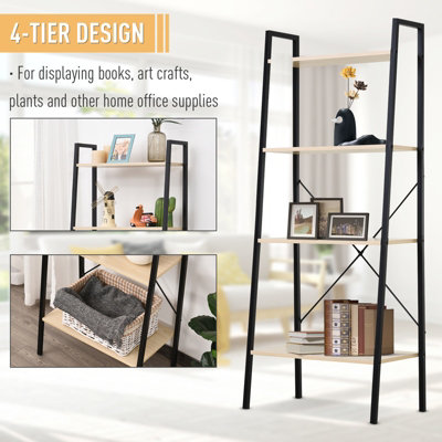 HOMCOM 4-Tier Minimalistic Ladder Shelf Unit Steel Frame Display ...