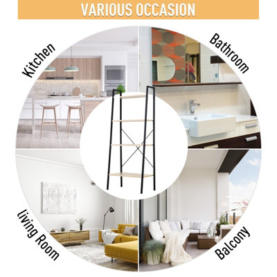 HOMCOM 4-Tier Minimalistic Ladder Shelf Unit Steel Frame Display ...