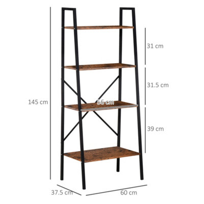 HOMCOM 4-Tier Minimalistic Ladder Shelf Unit Steel Frame Display Storage