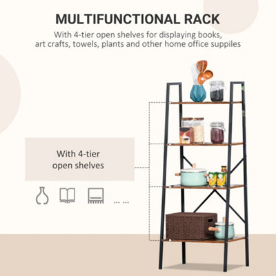 HOMCOM 4-Tier Minimalistic Ladder Shelf Unit Steel Frame Display Storage