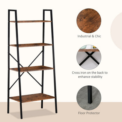HOMCOM 4-Tier Minimalistic Ladder Shelf Unit Steel Frame Display Storage