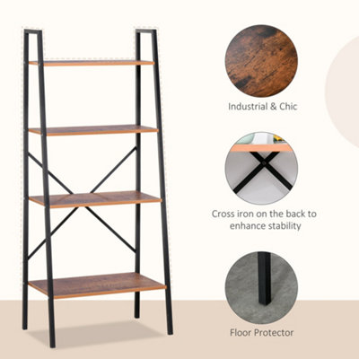 HOMCOM 4-Tier Minimalistic Ladder Shelf Unit Steel Frame Home Display Storage