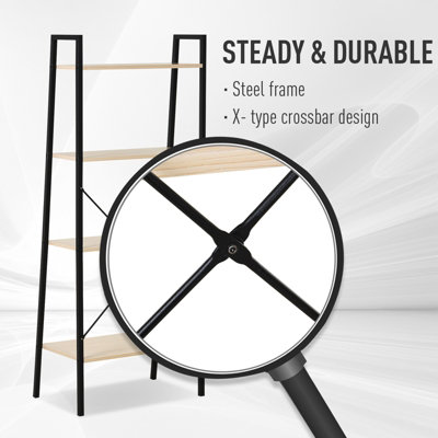 HOMCOM 4-Tier Minimalistic Ladder Shelf Unit Steel Frame Home Display Storage