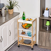 HOMCOM 4-Tier Moving Trolley MDF Wood Blend w/ Tray Shelves 4 Wheels Home Office