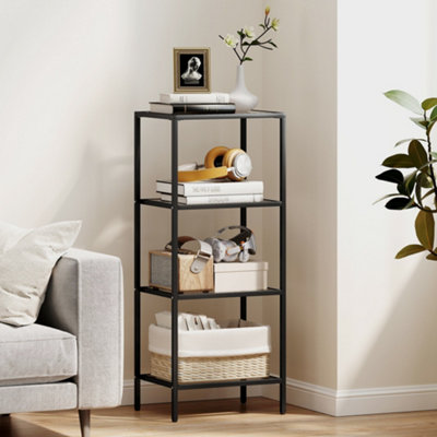 HOMCOM 4-Tier Shelving Unit Modern Glass Shelf Bookshelf for Home Black