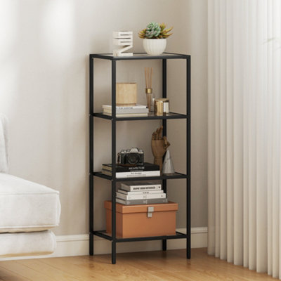 HOMCOM 4-Tier Shelving Unit Modern Glass Shelf Bookshelf for Home Black