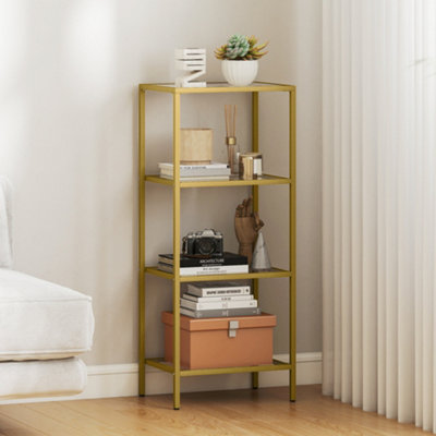 HOMCOM 4-Tier Shelving Unit Modern Glass Shelf Bookshelf for Home Gold Tone