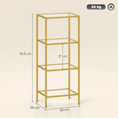 HOMCOM 4-Tier Shelving Unit Modern Glass Shelf Bookshelf for Home Gold Tone