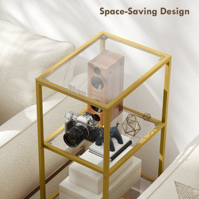 HOMCOM 4-Tier Shelving Unit Modern Glass Shelf Bookshelf for Home Gold Tone