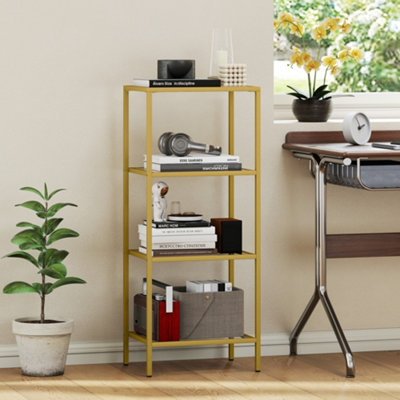 HOMCOM 4-Tier Shelving Unit Modern Glass Shelf Bookshelf for Home Gold Tone