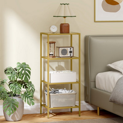 HOMCOM 4-Tier Shelving Unit Modern Glass Shelf Bookshelf for Home Gold Tone
