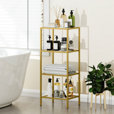 HOMCOM 4-Tier Shelving Unit Modern Glass Shelf Bookshelf for Home Gold Tone