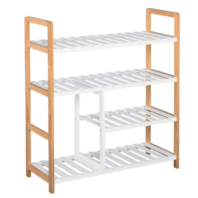 HOMCOM 4-Tier Shoe Rack Simple Home Storage w/ Wood Frame Boot Compartment Home