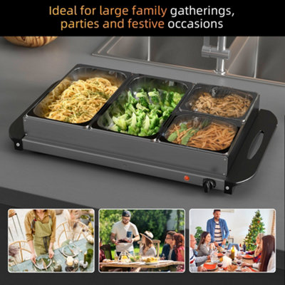 HOMCOM 4 Tray Electric Food Warmer Buffet Server with Adjustable Temp 300W - 4