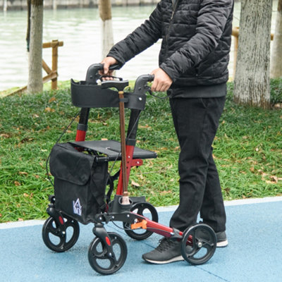 HOMCOM 4 Wheel Rollator Walker, Adjustable Mobility Walker with Bag, Red