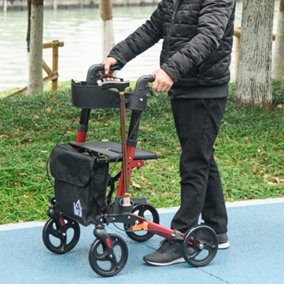 HOMCOM 4 Wheel Rollator Walker, Adjustable Mobility Walker with Bag, Red