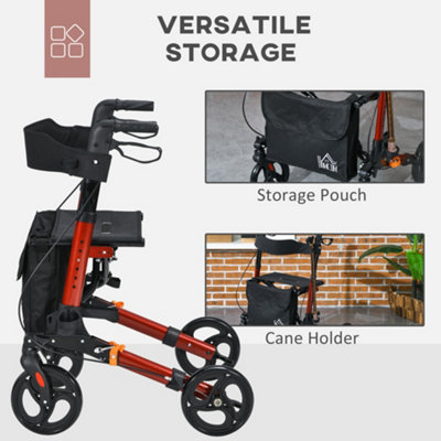 HOMCOM 4 Wheel Rollator Walker, Adjustable Mobility Walker with Bag, Red