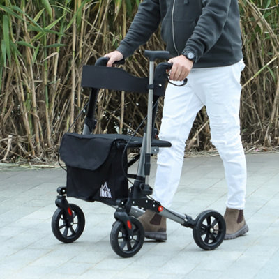 HOMCOM 4 Wheel Rollator Walker, Adjustable Mobility Walker with Bag, Silver