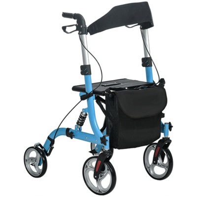 HOMCOM 4 Wheel Rollator with Seat Adjustable Mobility Walker with Bag Dual Brakes
