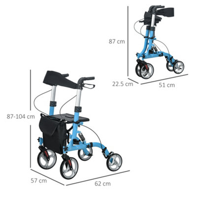 HOMCOM 4 Wheel Rollator with Seat Adjustable Mobility Walker with Bag Dual Brakes - 3