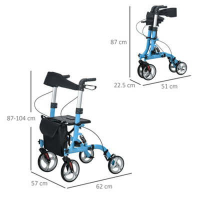 HOMCOM 4 Wheel Rollator with Seat Adjustable Mobility Walker with Bag Dual Brakes