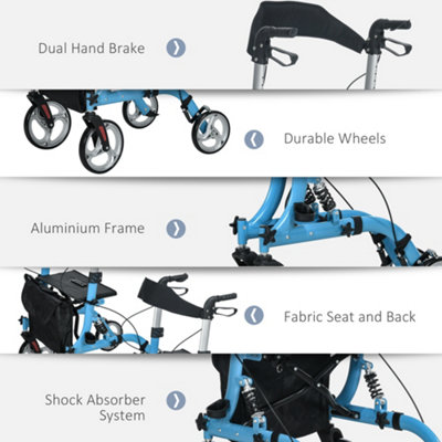 HOMCOM 4 Wheel Rollator with Seat Adjustable Mobility Walker with Bag Dual Brakes - 6