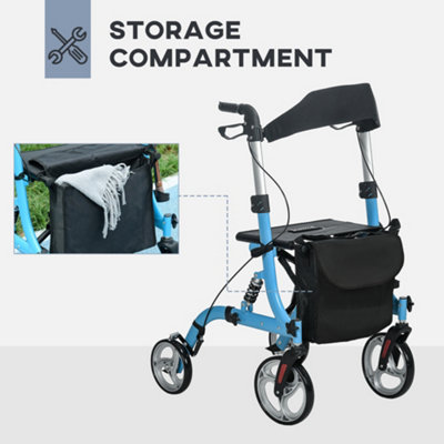 HOMCOM 4 Wheel Rollator with Seat Adjustable Mobility Walker with Bag Dual Brakes - 7