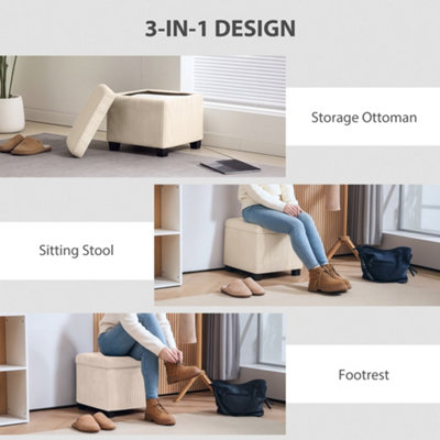 HOMCOM 40 cm Ottoman Storage Box with Removable Lid, Foot Rest, Beige