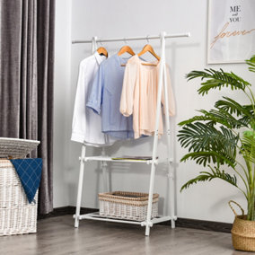 HOMCOM 40KG Freestanding Steel Clothes Hanger w/ 2 Shelves Open Wardrobe White