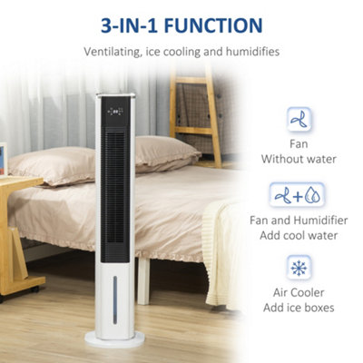 HOMCOM 42" Portable Air Cooler, 6L Tank Humidifier Evaporative Ice Cooling Fan Water Conditioner Unit with 3 Modes, Remote, White